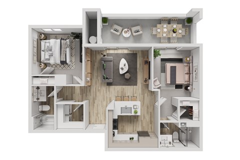 A white floor plan of a house with a kitchen, living room, and bathroom.